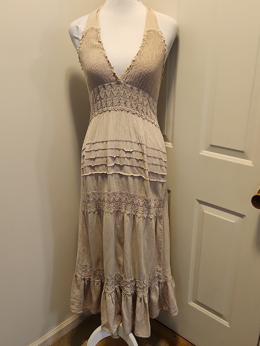 Seaspice Halter Midi Dress Size Small Resort wear Beach Peruvian cotton